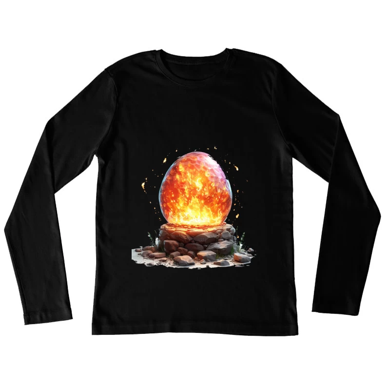 Mystical Fire Orb on Ancient Stone Altar Female Long Sleeve T-Shirt