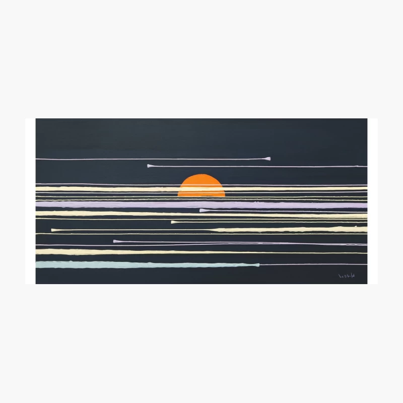 Minimalist Abstract Sunset: Geometric Lines and Orange Circle Coffee Mug