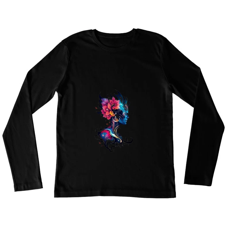 Colorful Abstract Silhouette with Flowers Female Long Sleeve T-Shirt