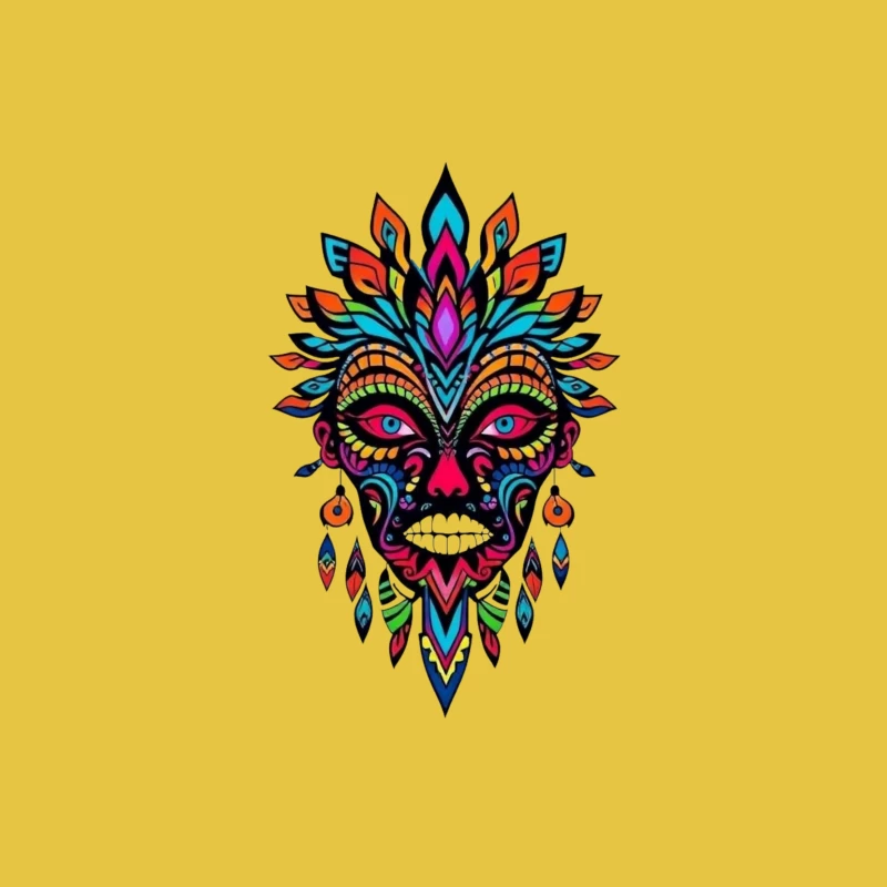 Colorful Tribal Mask Illustration Female T-Shirt