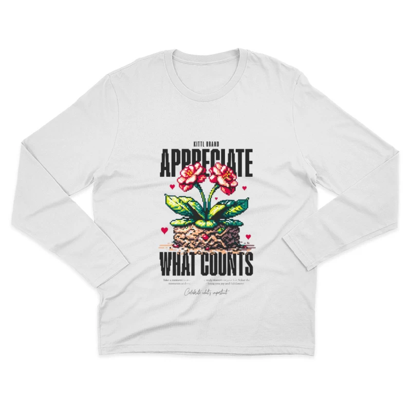 Art Pixel de Fleurs avec Message Inspirant Homme Manches Longues T-Shirt