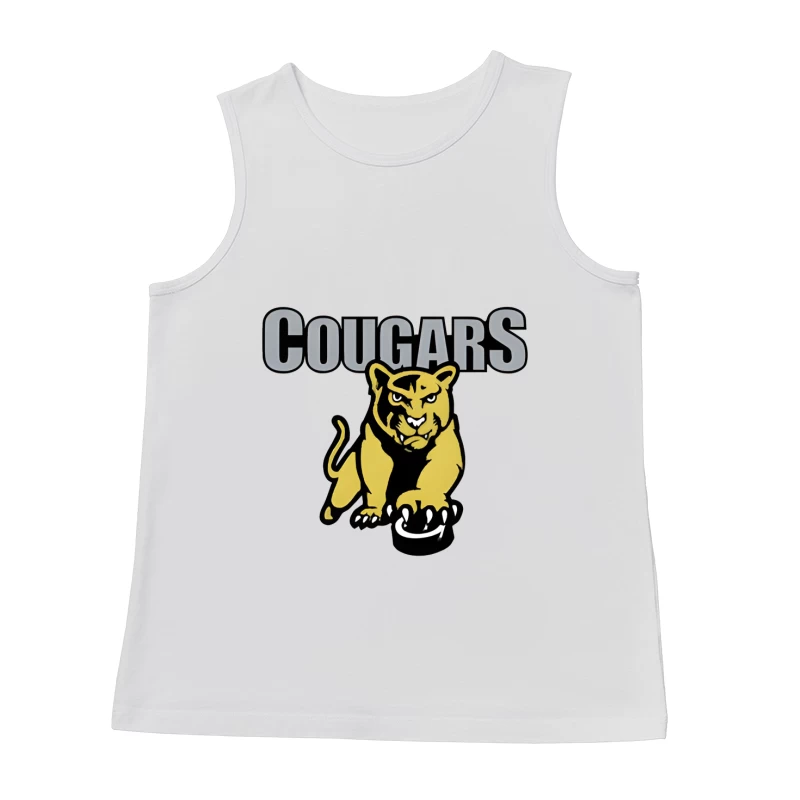 Fierce Yellow Cougar Sports Team Logo with Gray Text Male Tank Top