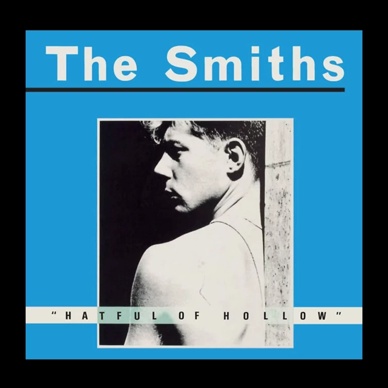 The Smiths "Hatful of Hollow" Album Cover with Black and White Portrait on Blue Background Throw Pillow