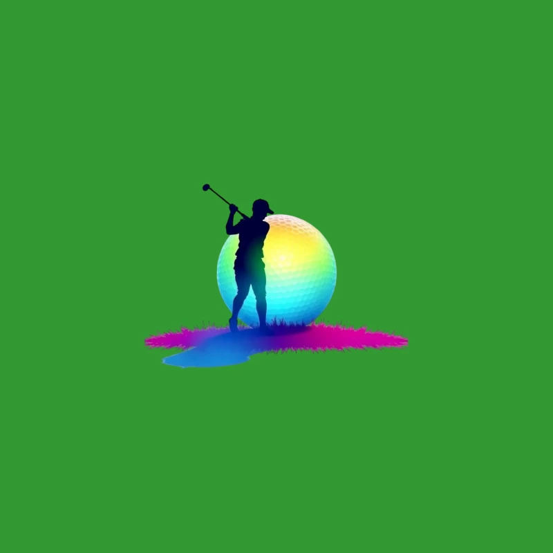Colorful Golfer Silhouette with Rainbow Golf Ball Desk Mat