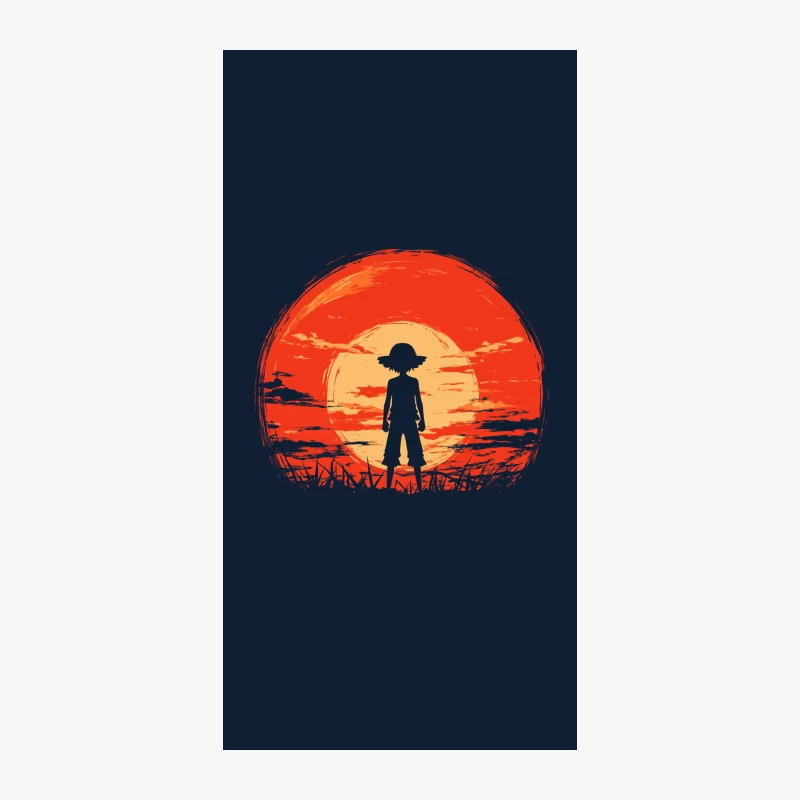 Silhouetted Straw Hat Figure Against Fiery Anime Sunset iPhone Case