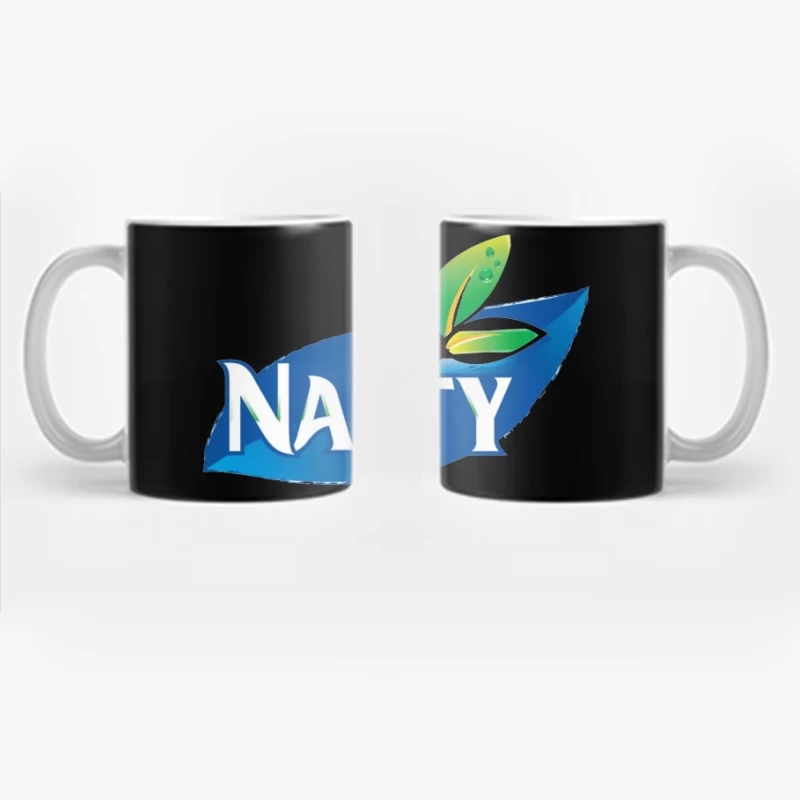 Nasty Brand Logo with Blue Banner and Green Leaf Emblem Coffee Mug