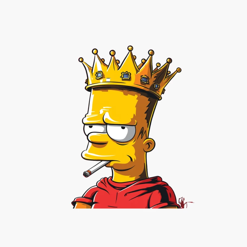 Bart Simpson Wearing Crown and Red Hoodie in Street Art Style Cotton Tote Bag