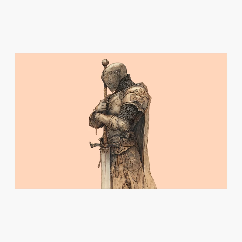 Medieval Knight Sculpture: Armored Warrior with Sword and Helm Travel Mug