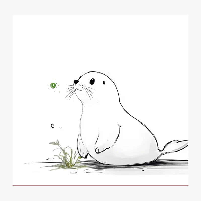Cute Minimalist White Seal Illustration Throw Pillow