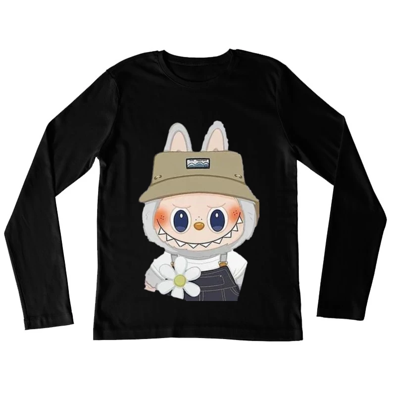 Niedlicher Cartoon-Hase mit Hut und Blume Damen Langarm T-Shirt