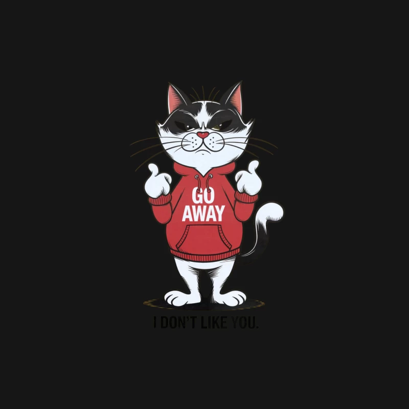 Grumpy Cartoon Cat in "Go Away" Hoodie Making Rude Gesture Mouse Pad
