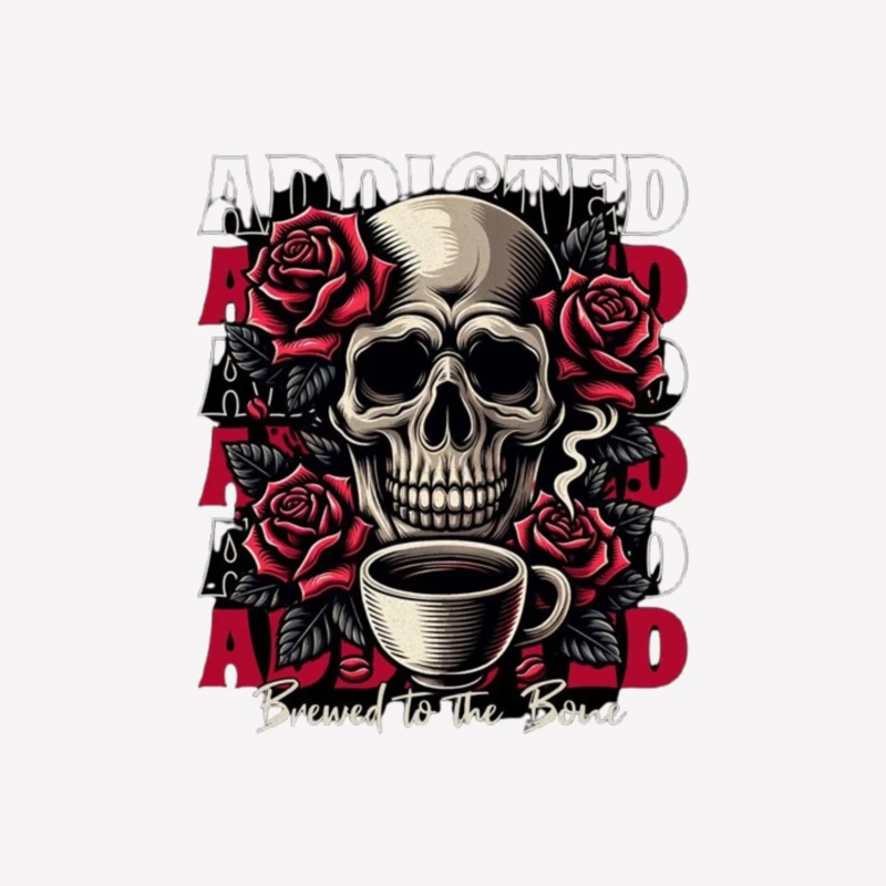 Gothic Skull with Roses and Coffee - "Brewed to the Bone" Male T-Shirt