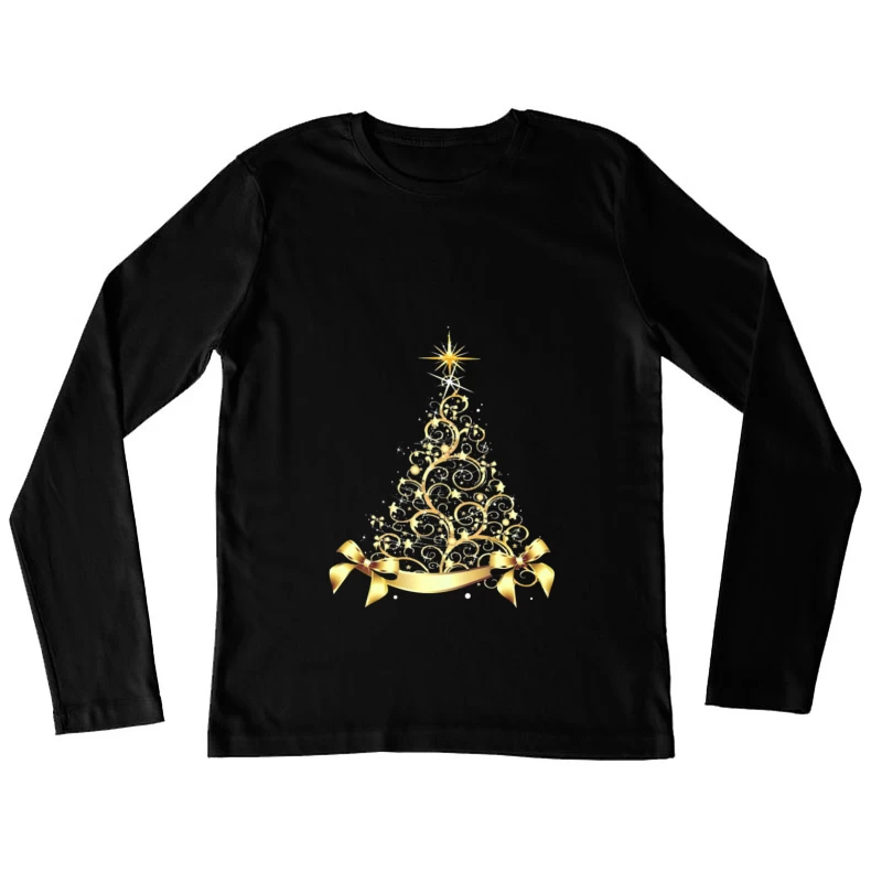 Goldener Weihnachtsbaum mit Schleifen Damen Langarm T-Shirt