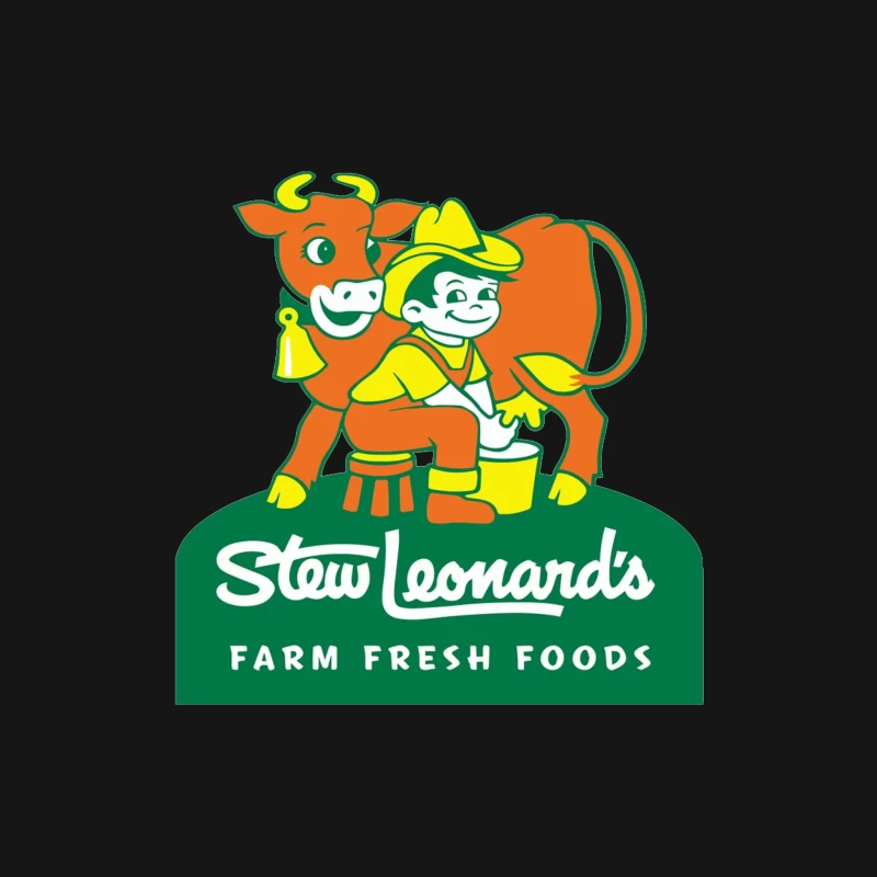 Stew Leonard's Vintage Farm Fresh Foods Logo with Cartoon Cow Male Long Sleeve T-Shirt