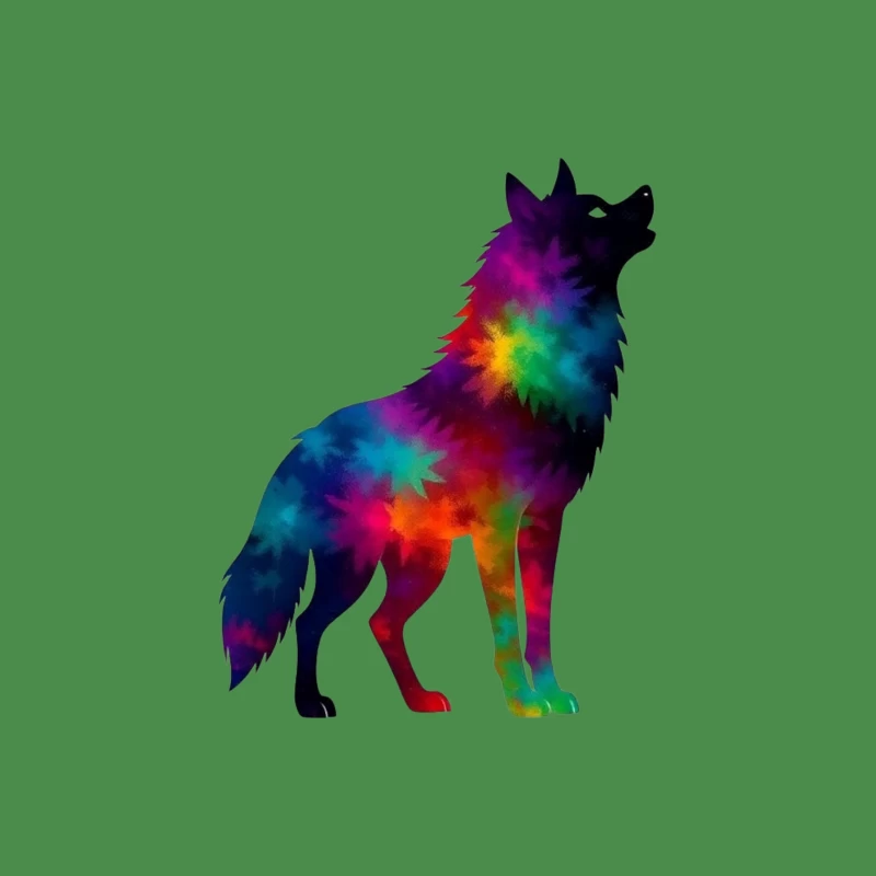 Colorful Howling Wolf Silhouette Male T-Shirt
