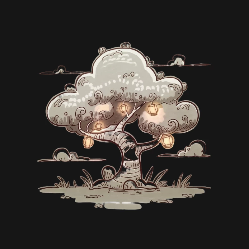 Enchanted Lantern Tree: A Whimsical Fantasy Illustration Mouse Pad