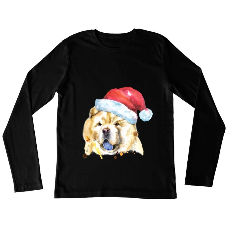 Chien de Noël avec Chapeau Rouge Femme Manches Longues T-Shirt