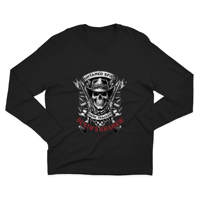 Untamed Spirit Dark Tracker Death's Shadow Skull with Crossed Guns Male Long Sleeve T-Shirt