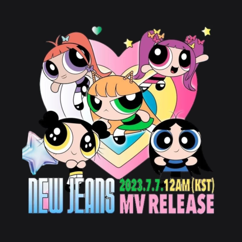 New Jeans Musikvideo Veröffentlichung mit Powerpuff Girls Design Herren Pullover Hoodie