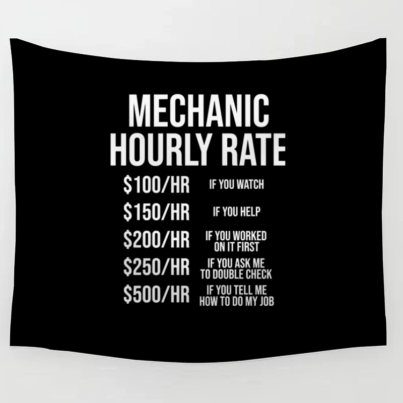 Mechanic's Humorous Progressive Hourly Rate Chart Tapestry