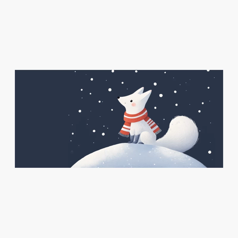 Cute Arctic Fox in Red Scarf on Snowy Hill Coffee Mug