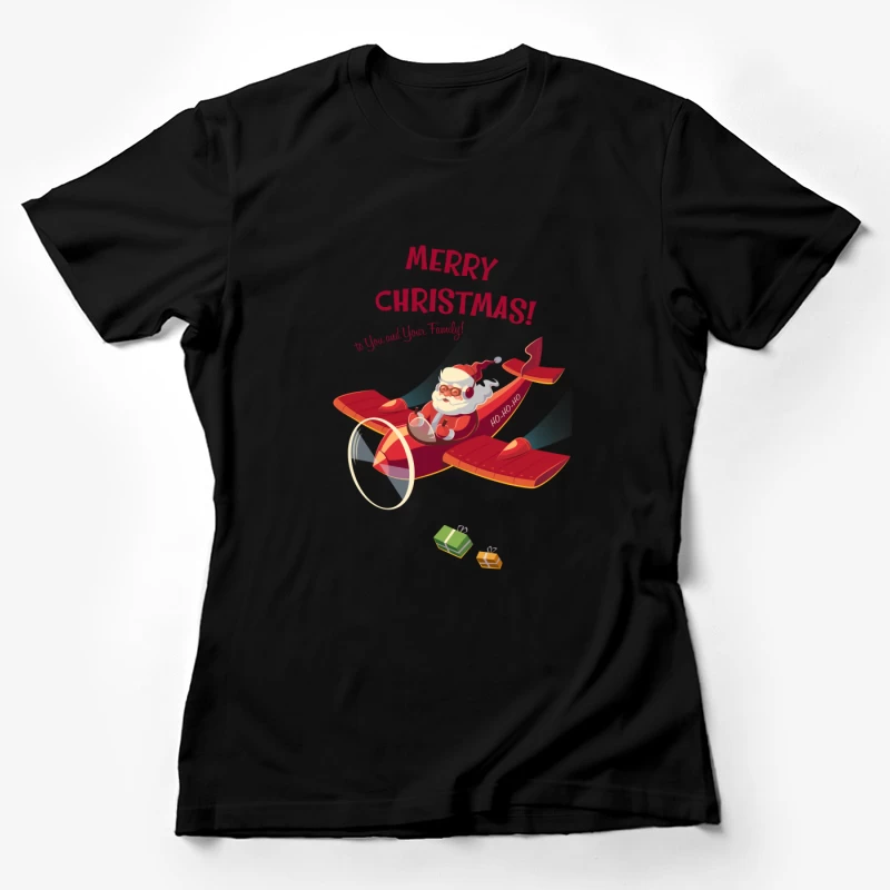 Père Noël en avion souhaitant Joyeux Noël Femme T-Shirt