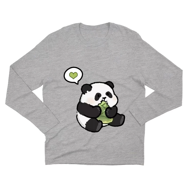 Niedlicher Panda mit Herz und Bambus Herren Langarm T-Shirt