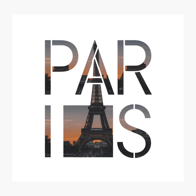 Iconic Paris Sunset: Eiffel Tower Silhouette in Typography Throw Pillow
