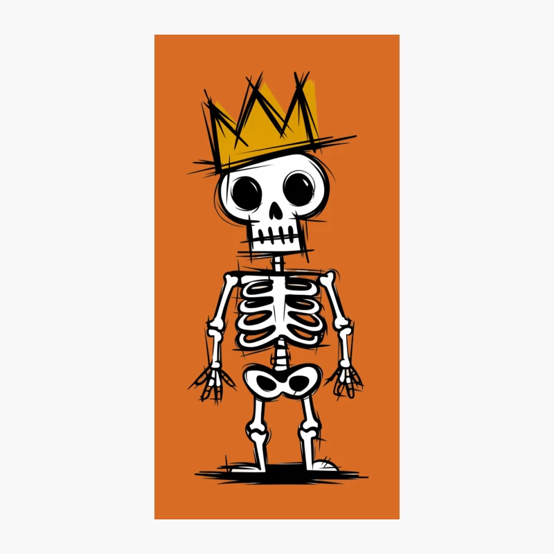 Royal Skeleton: Cartoon Crown-Wearing Skeleton Illustration in Graffiti Style iPhone Case