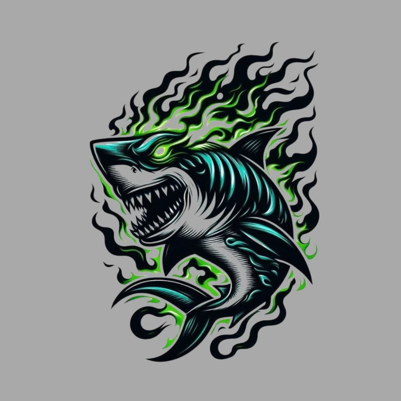 Fierce Tribal Shark with Flames Male Pullover Hoodie