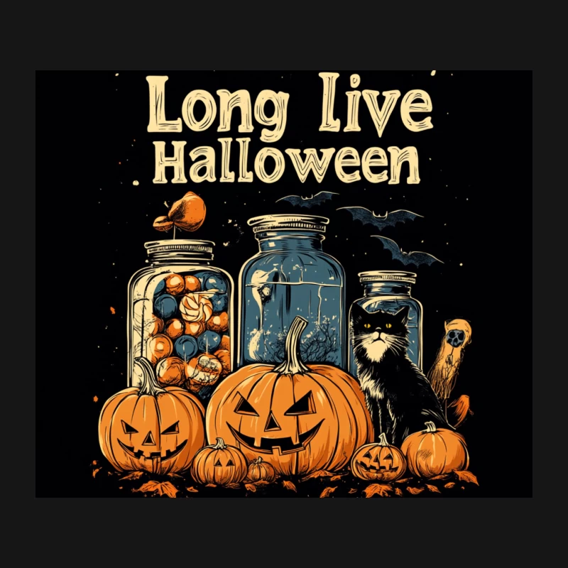 Vintage Halloween Scene with Pumpkins, Cat, and Mason Jars Mouse Pad