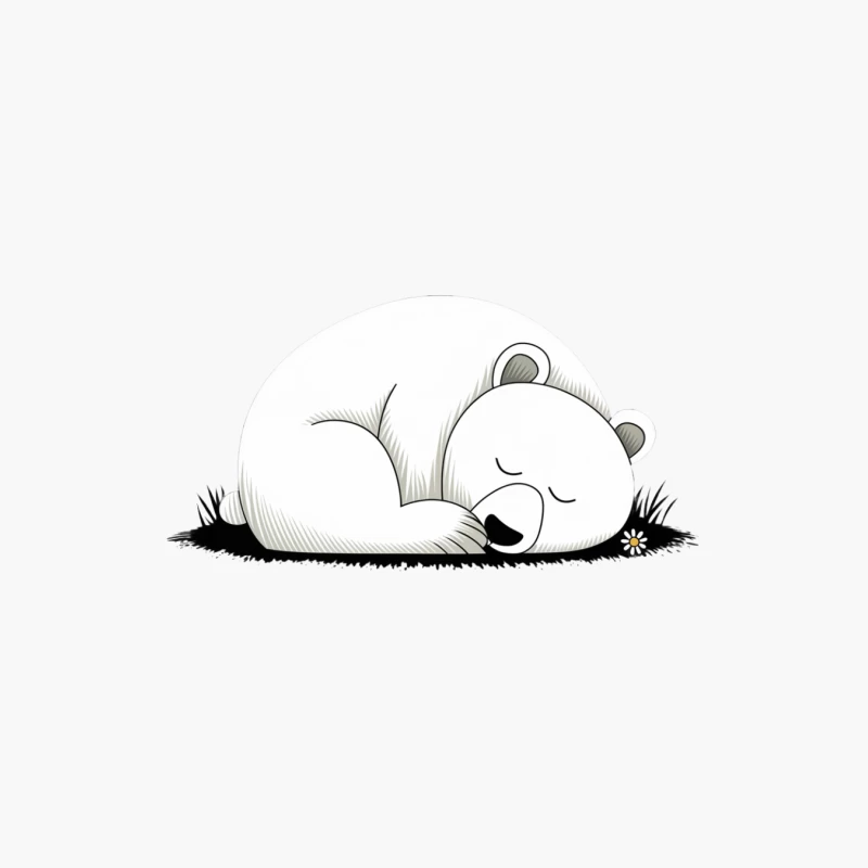 Sleeping Polar Bear: Cute Cartoon Illustration of Nature's Peaceful Moment Cotton Tote Bag