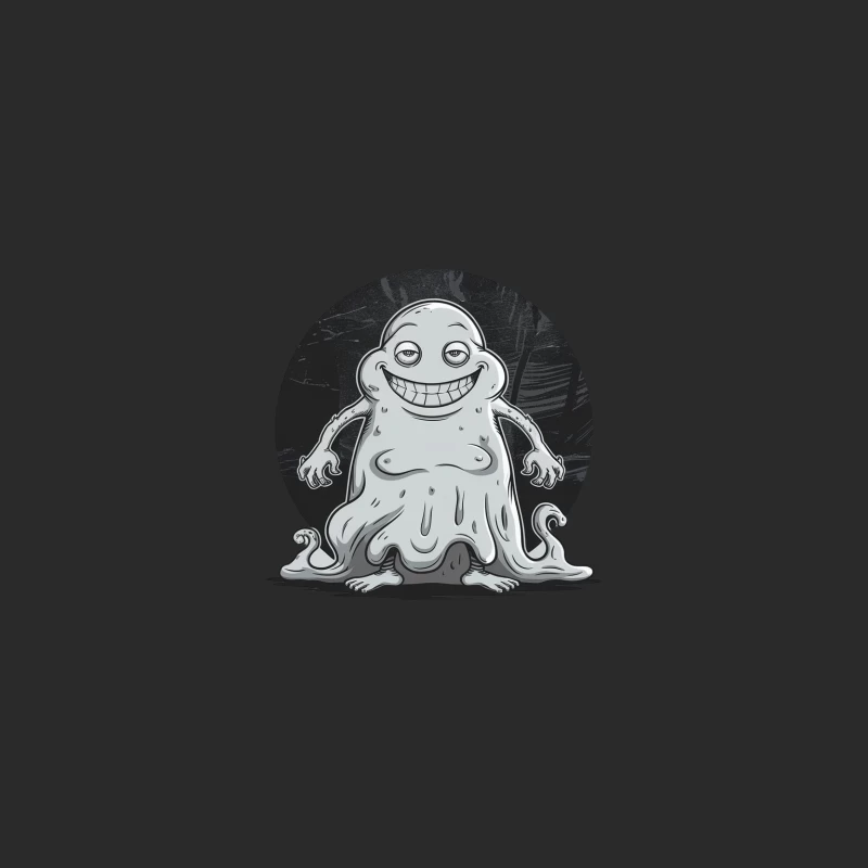 Creepy Smiling Ghost Blob: Black and White Cartoon Illustration Baseball Cap