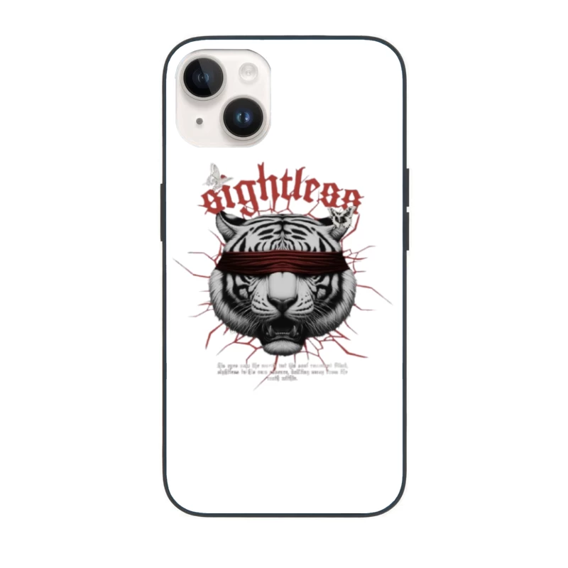 Blindfolded Tiger with Gothic Typography iPhone Case