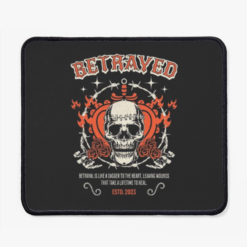 Vintage Gothic Skull with Roses and Betrayed Typography Design Mouse Pad