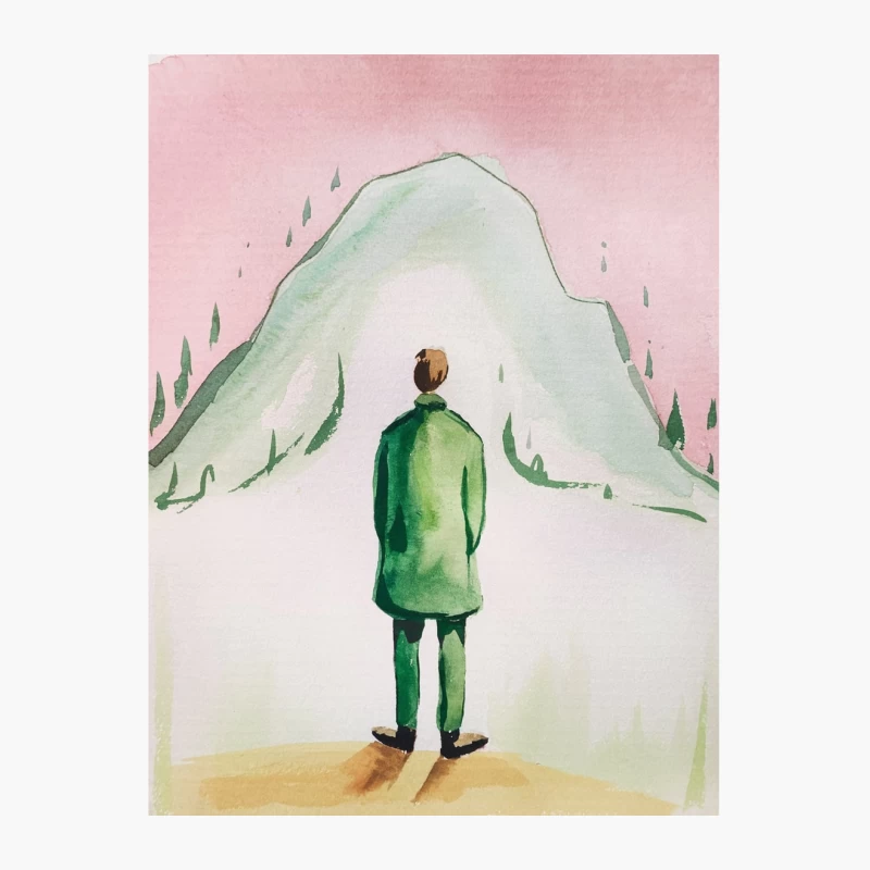 Solitary Figure Contemplating Mountain Landscape Cotton Tote Bag