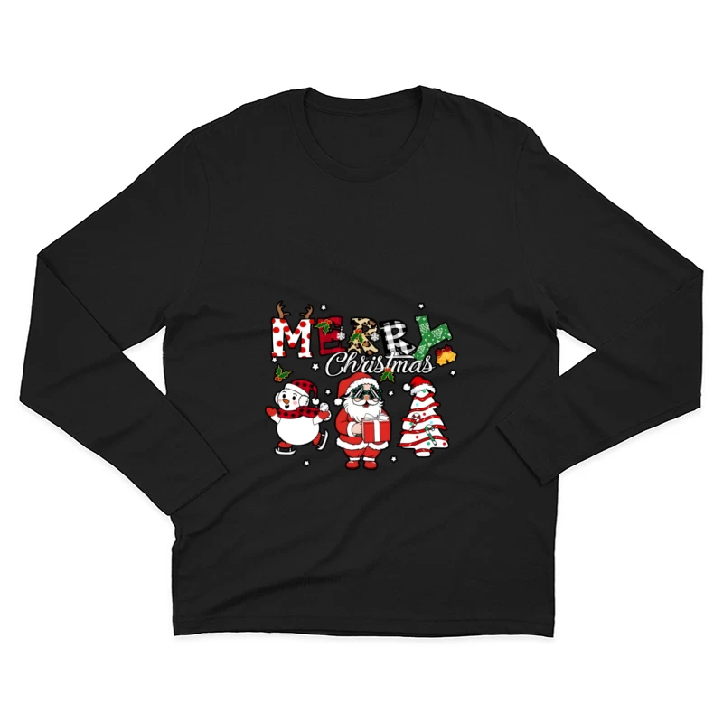 Design de Noël avec Père Noël et Bonhomme de Neige Homme Manches Longues T-Shirt