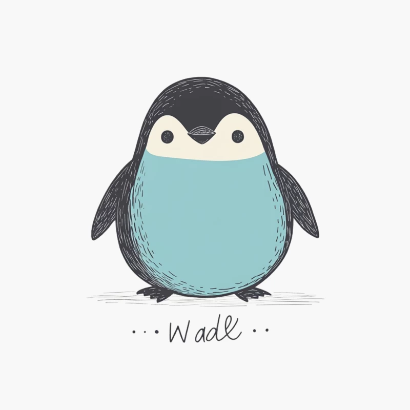 Adorable Waddling Penguin Cartoon Illustration Cotton Tote Bag