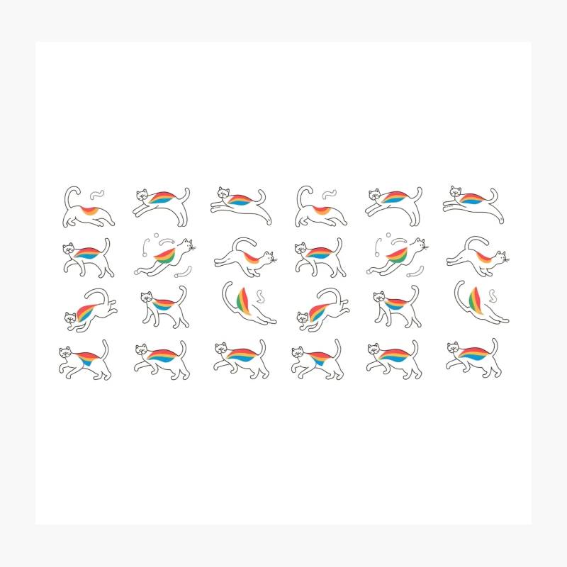 Whimsical Rainbow Cat Illustration Pattern Throw Pillow