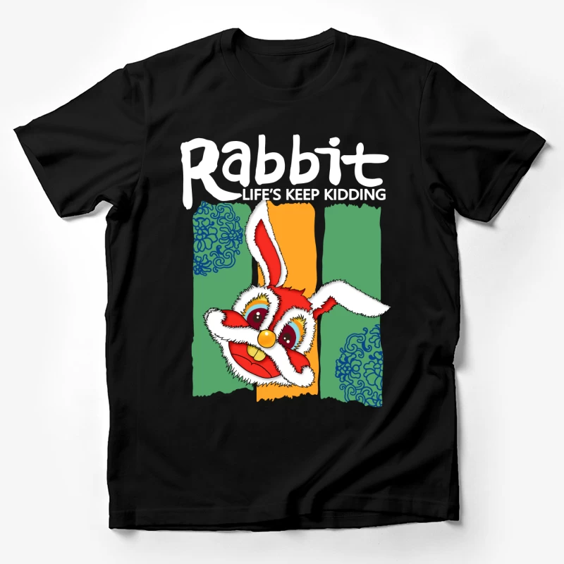 Fröhlicher roter Hase mit buntem Hintergrund Herren T-Shirt