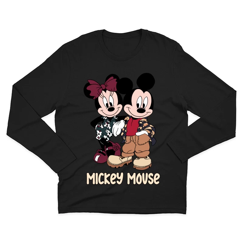 Retro Stil von Micky Maus und Minnie Herren Langarm T-Shirt