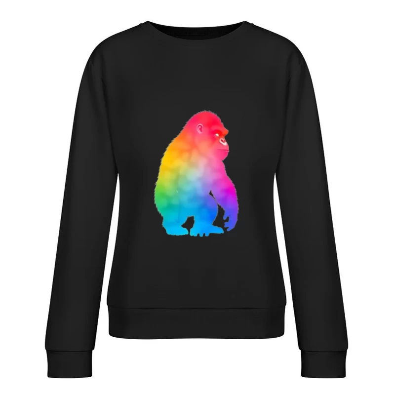 Rainbow Gradient Gorilla Silhouette Art Female Pullover Sweatshirt