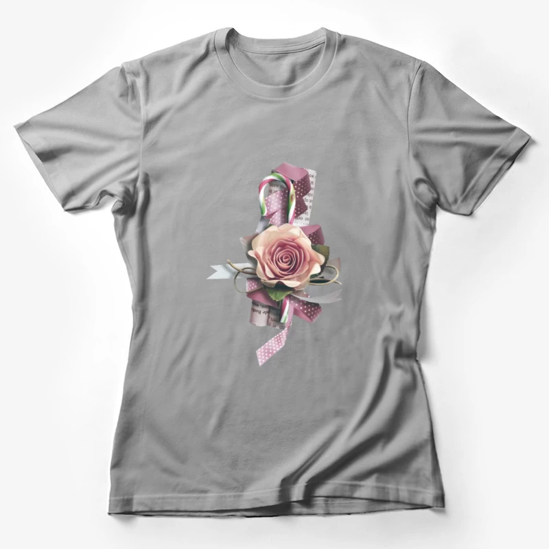 Kunstvolle Verzierung mit Rose und Zuckerstange Damen T-Shirt