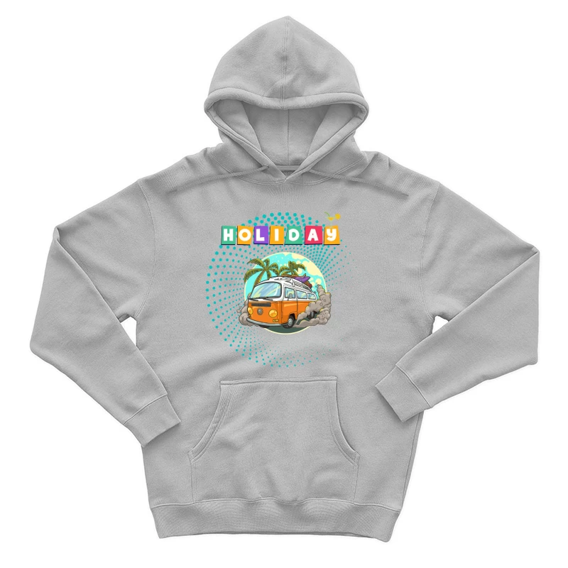 Tropical Holiday Camper Van with Palm Trees Male Pullover Hoodie
