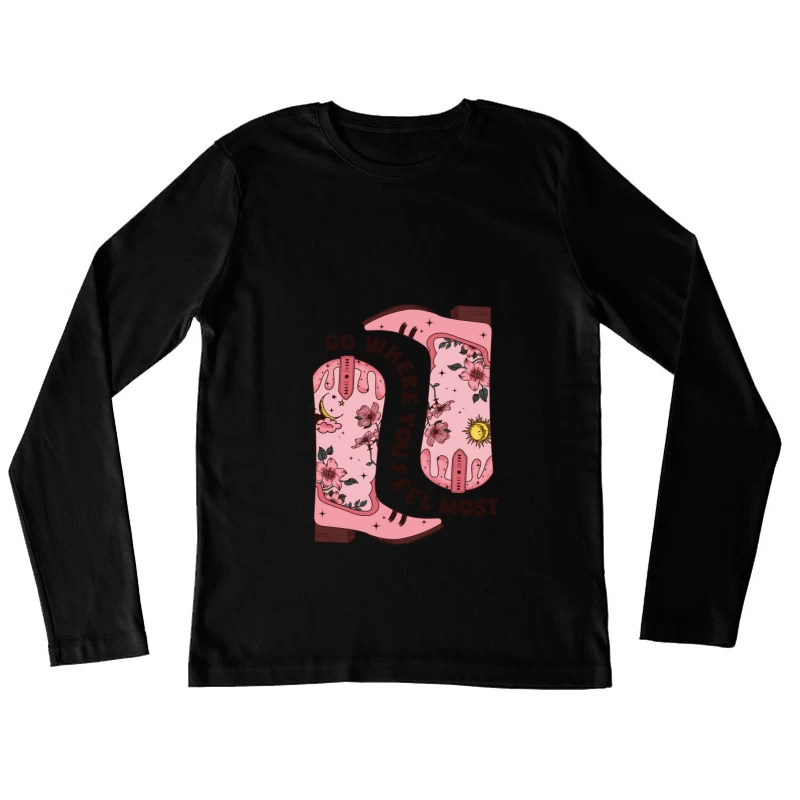 Kunstvolle Cowboystiefel Illustration Damen Langarm T-Shirt