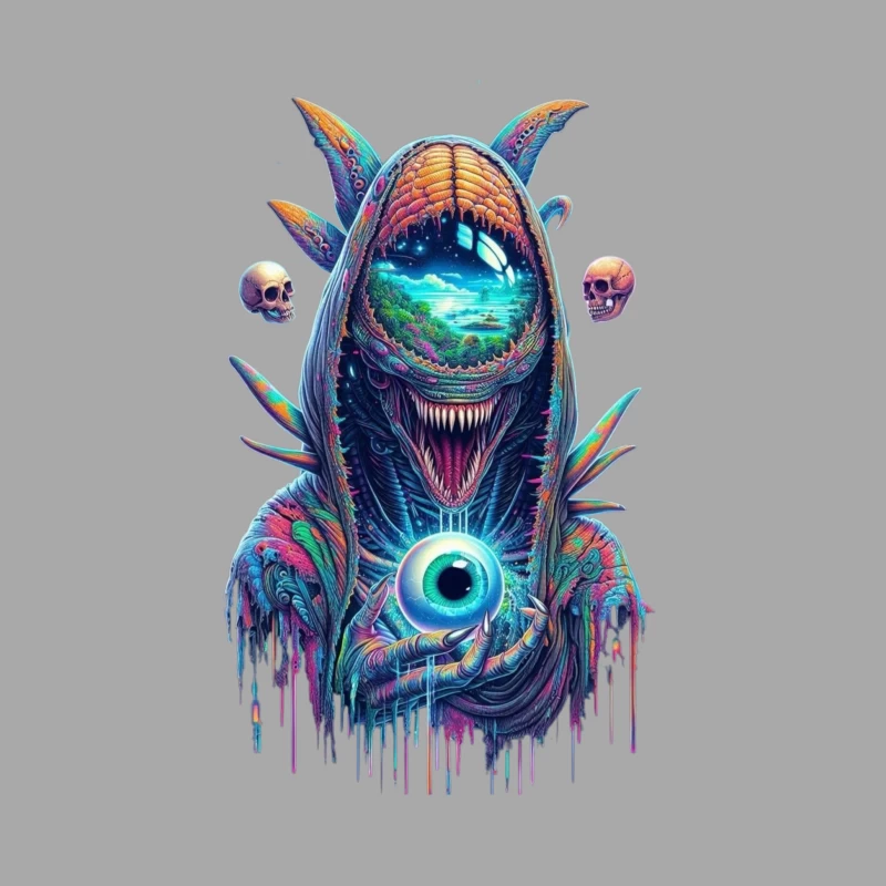 Surreal Cosmic Monster in Vibrant Colors Male Pullover Hoodie