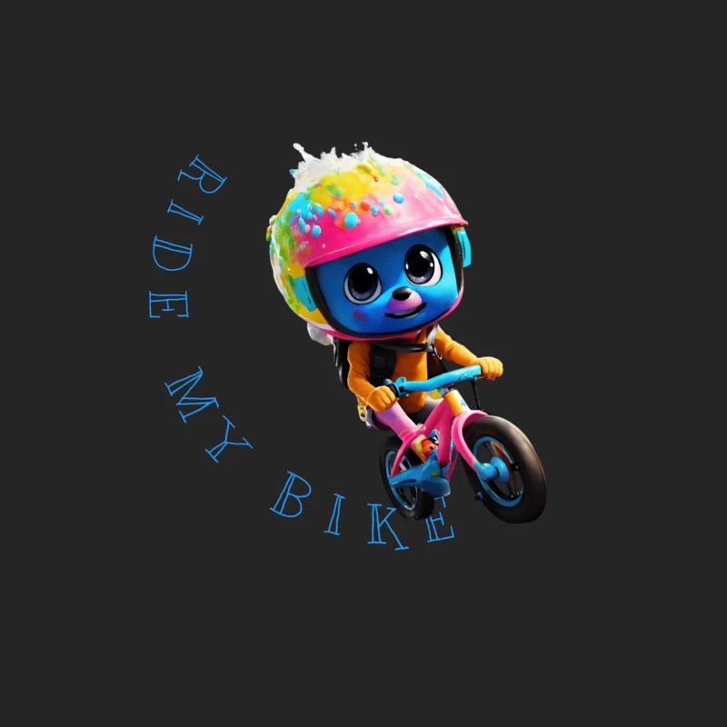 Cute Blue Animated Character Riding Colorful Bike with Safety Helmet Male Pullover Sweatshirt