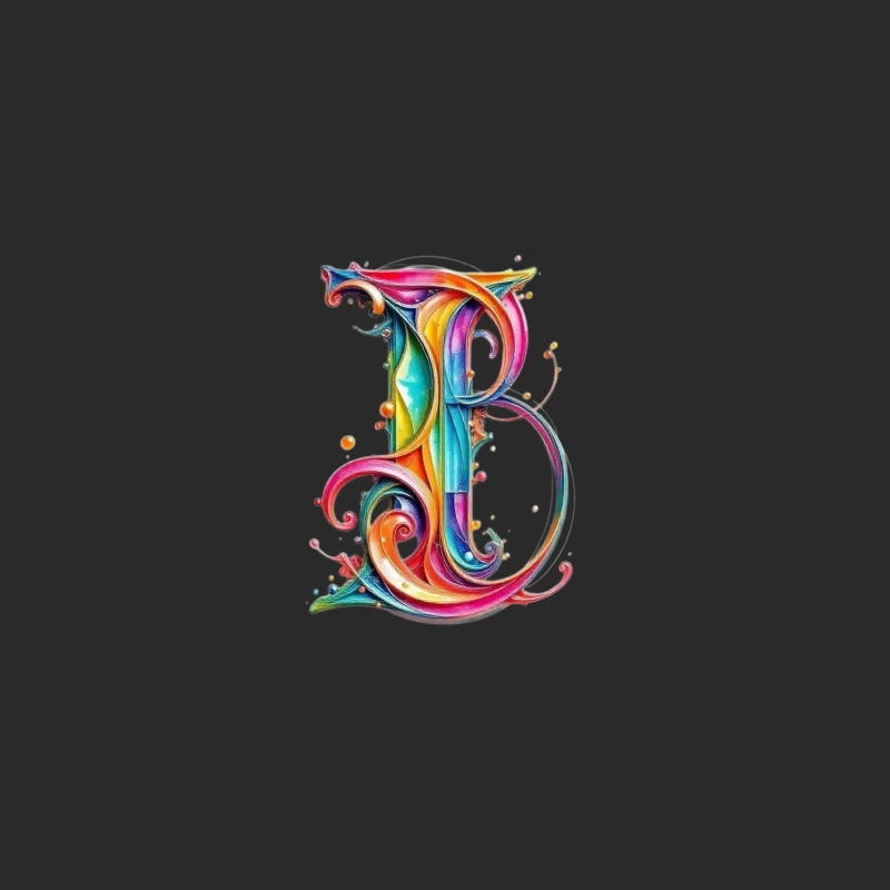 Ornate Rainbow Watercolor Letter B Typography Art Baseball Cap