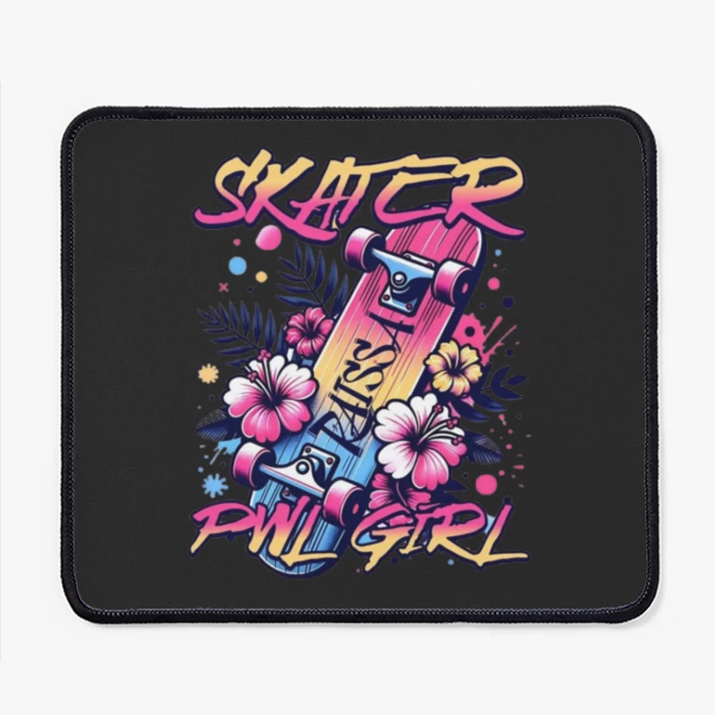 Tropical Skater Girl Typography with Floral Design Mouse Pad