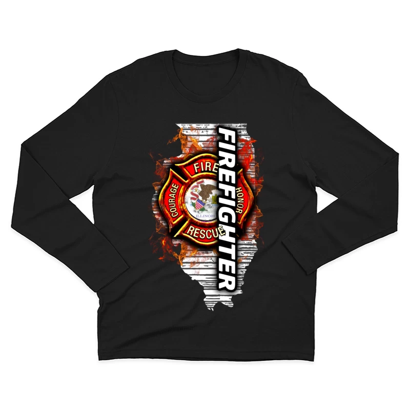 Emblème de pompier de l'Illinois Homme Manches Longues T-Shirt